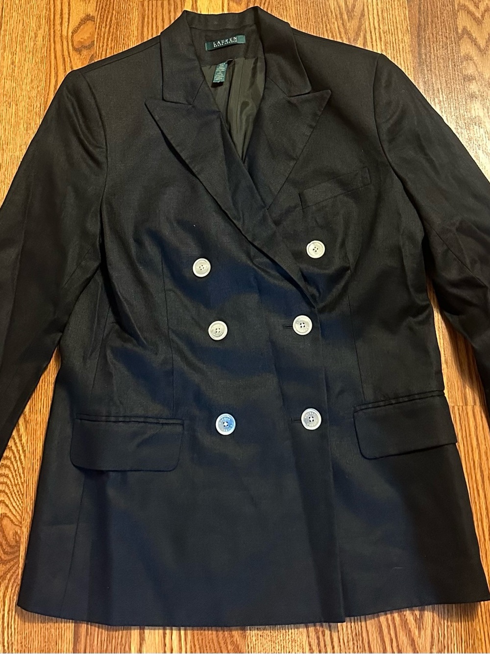 NWT Lauren Ralph Lauren Size 12 Black Linen Double Breasted Blazer